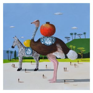 Peinture autruche et zèbre par Lionnet Pascal | Tableau Surréalisme - Acrylique - Animaux, Paysages, Scènes de vie