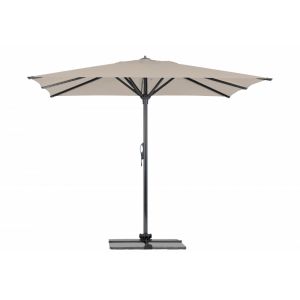 Parasol Rio + Housse + Pied en croix G&eacute;ant Terrasse Piscine Jardin Plage Droit Carr&eacute; 350x350 Acrylique relax Sand Gris fonc&eacute; m&acirc;t