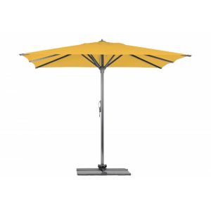 Parasol Rio + Housse + Pied en croix Géant Terrasse Piscine Jardin Plage Droit Carré 400x400 Gris mât Acrylique latimacryl Jaune