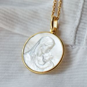 Médaille de Baptême Médaille de baptême Maternité Nacre - En Or - Laudate