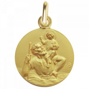 Médaille de Baptême Médaille de baptême Saint Christophe - Porteur du Christ - En Or - Laudate