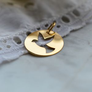 Médaille de baptême Colombe à l'envol ajourée or jaune - En Or - Laudate