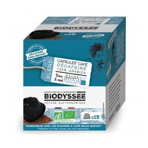 Caf&eacute; en capsule d&eacute;caf&eacute;in&eacute; 100% arabica doux, compatible DOLCE GUSTO x15 bio