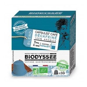 Caf&eacute; en capsule d&eacute;caf&eacute;in&eacute; 100% arabica doux, compatible NESPRESSO x10 bio