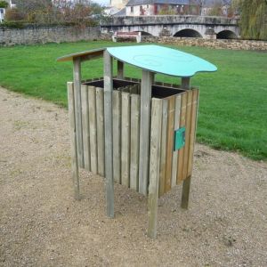 Poubelle en bois avec Toit - Eco Duo - H. 75 cm / l. 73.5 cm / P. 52 cm - 2 x 100 Litres