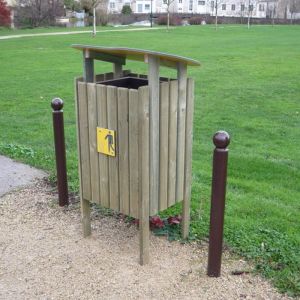 Poubelle en bois avec Toit Lausanne - H. 75 cm / l. 53 cm / P. 48 cm - 160 Litres - Coloris Jaune