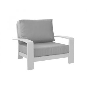 Fauteuil bas de jardin aluminium et tissu - Cordouan 126 - Couleur Blanc / Birch