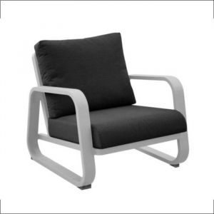 Fauteuil bas de jardin aluminium avec coussins - Antonino 126 - Couleur Blanc / Gris