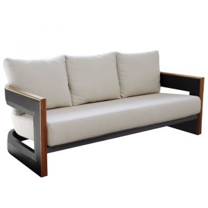 Canapé de jardin aluminium finition Teck et tissu - Cognac - 3 places