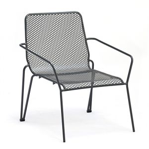 Fauteuil bas de jardin empilable acier galvanisé - Ambroise - L.68 x l.62,5 x H.74,5 cm - Gris anthracite