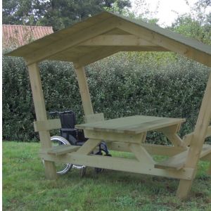 Table Pique Nique banc Castor PMR avec Toit - Pin classe 4 - 2.08 m x 2 m- Livrée monter à sceller