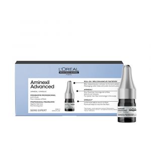Ampoules Aminexil Advanced enrichies en actifs dermatologiques pour cheveux 10 x 6 ml