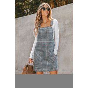 Robe salopette courte à carreaux poches