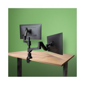 R-Go Tools Bras d'&eacute;cran R-Go Caparo, pour deux &eacute;crans, r&eacute;glable par v&eacute;rin &agrave; gaz, capacit&eacute; de charge 3-9 kg, 100% circulaire, noi