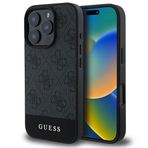 Guess Coque arrière Bottom Stripe 4G Apple iPhone 16 Pro Max - Gris