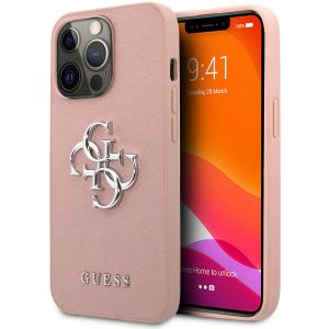Guess Coque 4G Metal Logo Saffiano Apple iPhone 13 Pro - Rose