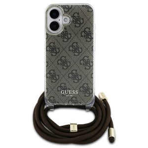 Guess Coque arrière avec cordon 4G Print Apple iPhone 16 - Marron