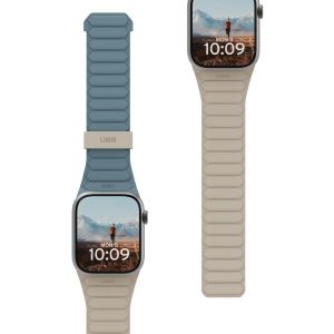 Pathfinder | Bracelet en silicone réversible pour l'Apple Watch Series 1 à 10 / SE / Ultra (2) (44/45/46/49 mm) - Dune/Bleu Nuage