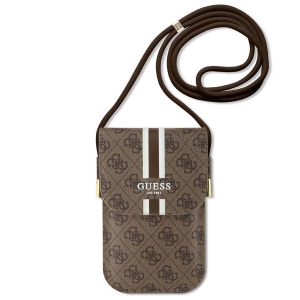 Guess Sac téléphone 4G Leather Stripes - Brun