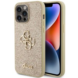 Guess Coque 4G Metal Logo Glitter Backcover Apple iPhone 15 Pro Max - Dorée