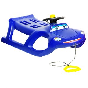 Luge d'hiver glisse neige enfant avec volant, klaxon et corde - Bleu