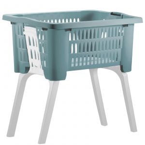 Panier &agrave; linge bleu avec pieds pliables et poign&eacute;es 38L