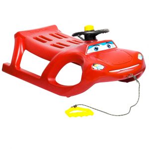 Luge d'hiver glisse neige enfant avec volant, klaxon et corde - Rouge
