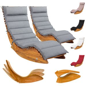 Chaise longue de sauna Java (lot de 2) Acacia certifi&eacute; FSC&reg; avec housse Gris chin&eacute;