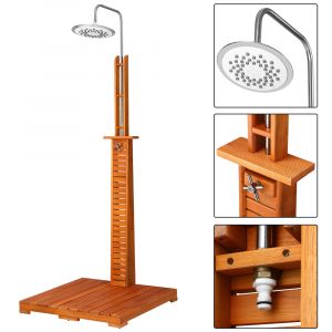 Douche de jardin en bois d'eucalyptus 223cm certifi&eacute; FSCchaleur douchette