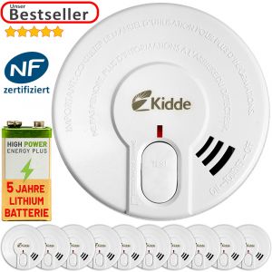 10x D&eacute;tecteurs de fum&eacute;e avec pile au lithium 5 ans Avertisseur s&eacute;curit&eacute; domicile