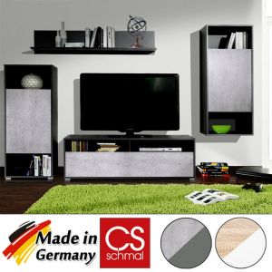 Composition murale modulable blanc ch&ecirc;ne armoire placard &eacute;tag&ecirc;re TV - Salon