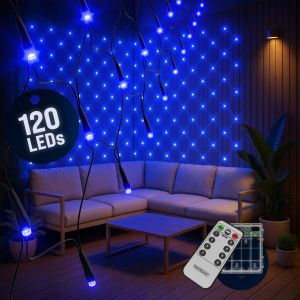 Guirlande lumineuse Filet rideau lumineux 120 LED bleu luminescent D&eacute;coration