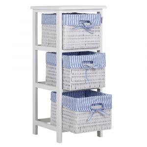 Meuble &agrave;&nbsp;3 paniers - bois de paulownia - bleu blanc