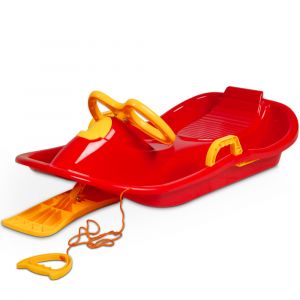 Luge bob en plastique rouge avec freins et volant 82x42x27cm Glisse Sport Hiver