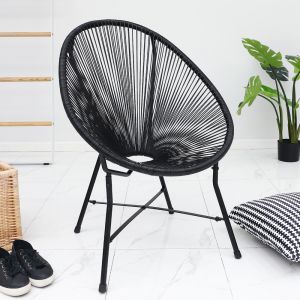 Chaise de salon noire &agrave; cordes Acapulco acier laqu&eacute;