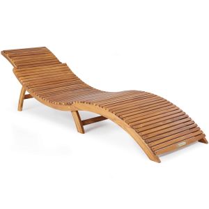 Transat de jardin pliable en bois FSC® avec appuie-tête