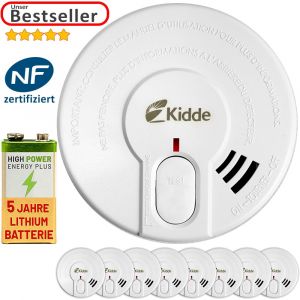 9x D&eacute;tecteurs de fum&eacute;e avec pile au lithium 5 ans Avertisseur s&eacute;curit&eacute; domicile