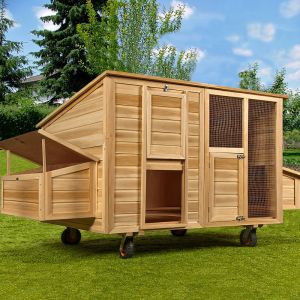 Poulailler mobile sur roues 223x152x118 cm Abri poules avec 2 Pondoirs Nichoirs