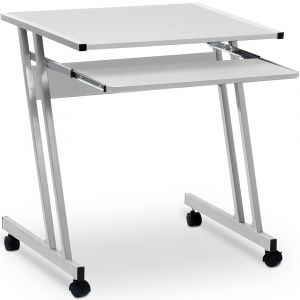 Bureau informatique &agrave;&nbsp; roulettes avec support clavier Table d'ordinateur - Blanc