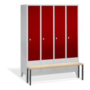 Armoire C+P Classic avec banquette, 4 compartiments, H1850xL1590xP500xP500/815mm avant caisson rouge rubis gris clair