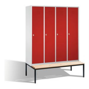 Armoire C+P Classic avec banquette, 4 compartiments, H2090xB1590xT500xT500/815mm avant caisson rouge rubis gris clair
