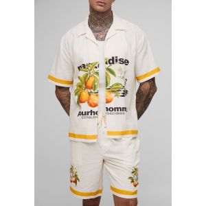 Tall - Ensemble oversize en lin mélangé avec chemise et short homme - beige - S, beige