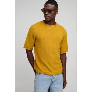 T-shirt oversize en maille gaufrée homme - moutarde - M, moutarde