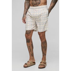 Tall - Short de bain mi-long à carreaux homme - ecru - 2XL, ecru