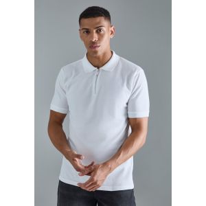 Polo cintré piqué à col zippé homme - blanc - L, blanc