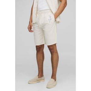 Short droit en lin à broderie fleurie homme - beige - XL, beige