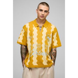 Polo oversize à col V en maille homme - moutarde - S, moutarde