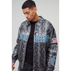 Bomber universitaire oversize à écusson serpent homme - gris - S, gris
