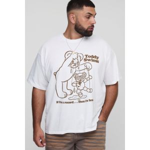 Grande taille - T-shirt oversize à imprimé ours en peluche homme - blanc - 2XL, blanc