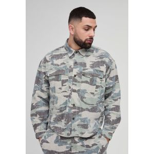 Grande taille - Surchemise cargo en jean à imprimé camouflage homme - kaki - XXXXL, kaki